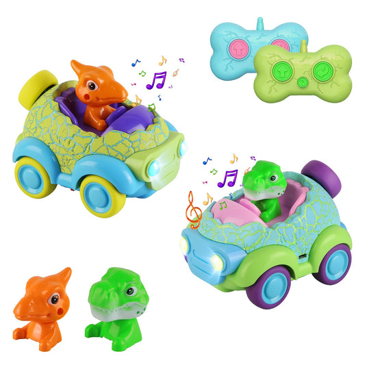 2-Pack Dinosaur Remote Control Cars with Lights & Music – Rechargeable, Multiplayer Fun for Kids Ages 3+