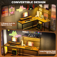 L-Shaped Gaming Desk with Power Outlets & RGB LED Lights – 61.6
