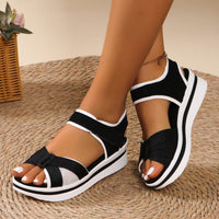 Summer Mesh Cross-Strap Sandals – Velcro Flats with Thick Sole for Women’s Beach & Casual Wear