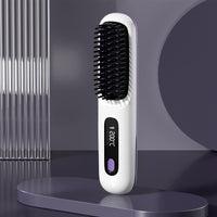 S7 Portable Cordless Hair Straightening Brush With LED Display - Lightweight Mini Negative Ion Hot Brush, USB Rechargeable Women's Travel Essentials Gift, Scald Protection