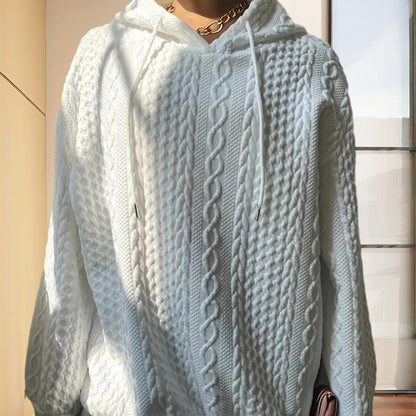 Women's Ribbed Long Sleeve Hoodie – Loose Fit Pullover for Fall & Winter Casual Wear