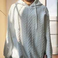 Women's Ribbed Long Sleeve Hoodie – Loose Fit Pullover for Fall & Winter Casual Wear